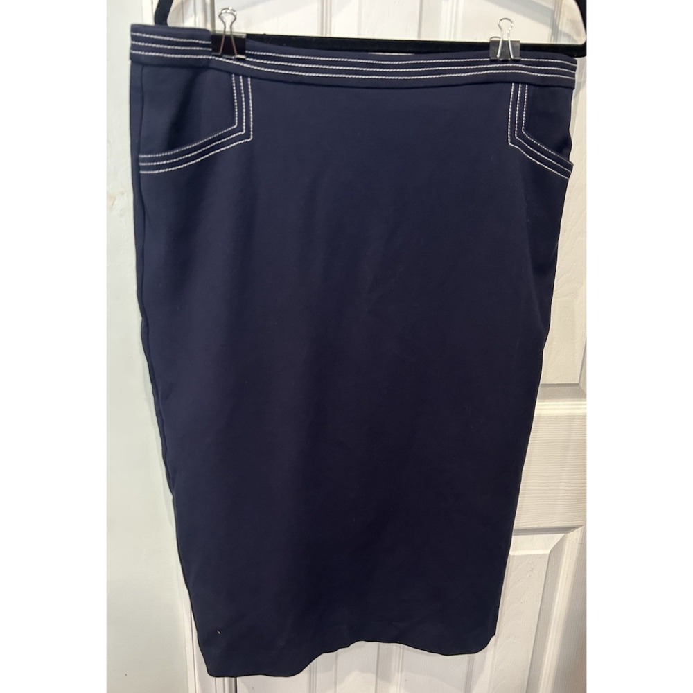 Boden Navy Pencil Skirt Womens 14R  Knit Lined Midi Preppy Minimalist Nautical